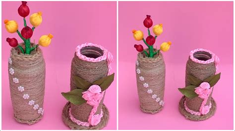 Diy Jute Rope Vase 2 Ideas To Make Mini Flower Vase With Jute Rope And Rippon Youtube