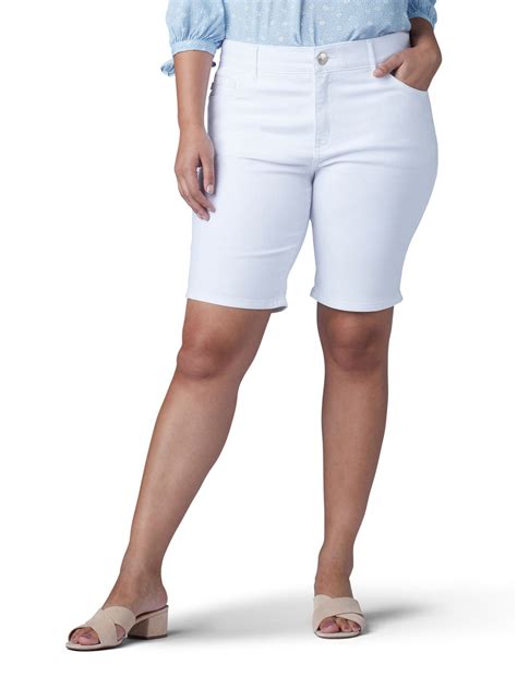 Lee Womens Flex Motion 5 Pocket Rolled Denim Bermuda Shorts Plus Size White White 16 Plus
