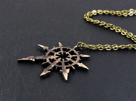 Warhammer 40k Chaos Star Hand Hammered Metal Necklace With Chain Brass
