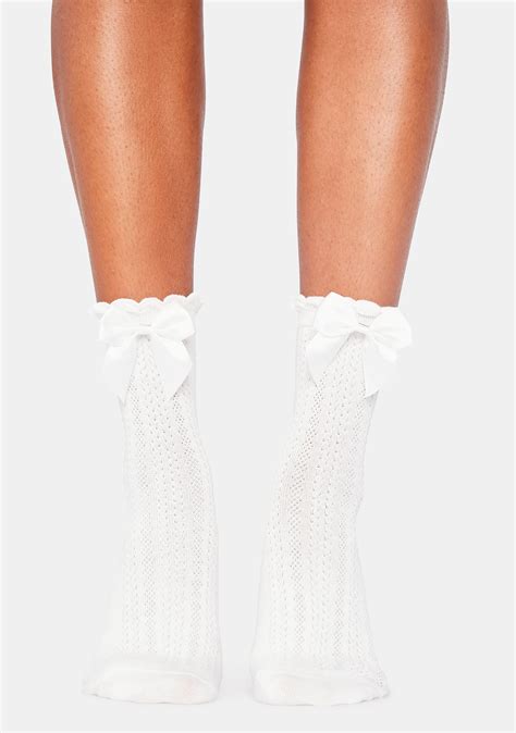 Ankle Socks With Detachable Satin Bows White Dolls Kill