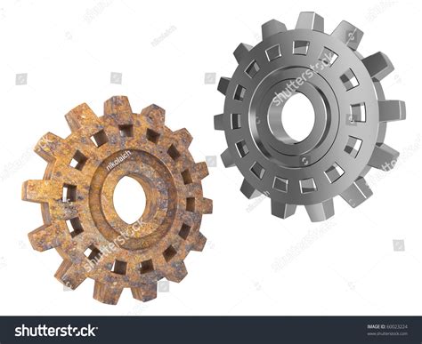 New And Rusty Steel Gears Of The Mechanism Isolated On A White