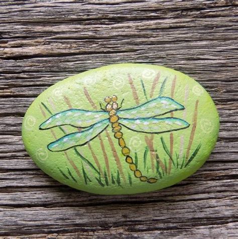 Dragonfly Painted Rockdecorative Accent Stone Paperweight Etsy