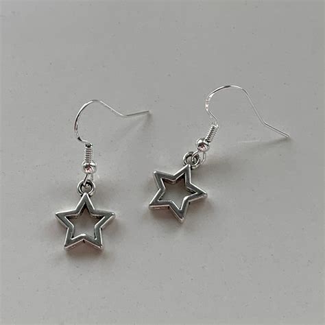 Silver Star Dangle Earrings With Sterling Silver Hooks Lead Etsy