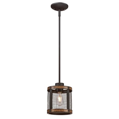 Westinghouse 1 Light Emmett Pendant Oil Rubbed Bronze With Barnwood Accents With Mesh Shad