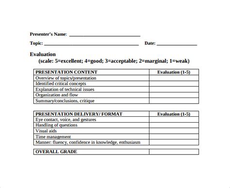 evaluation forms samples examples