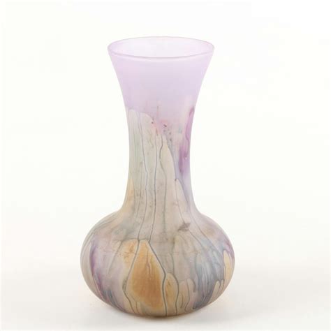 Reuven Glass Satin Drip Vase By The Nouveau Art Glass Co Ebth