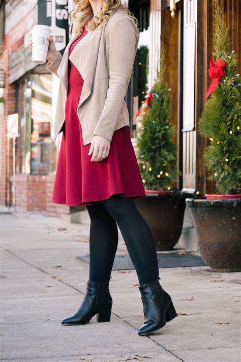 Red Dress With Black Tights Outfit Allyn Lewis