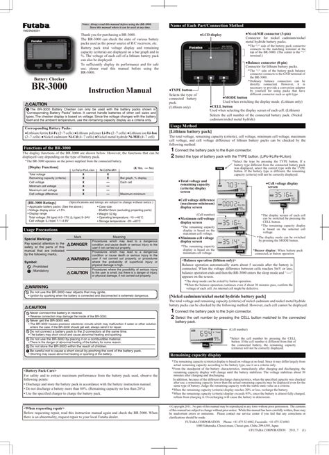 Br 3000 Instruction Manual Futaba Br3000 Battery Checker User Manual