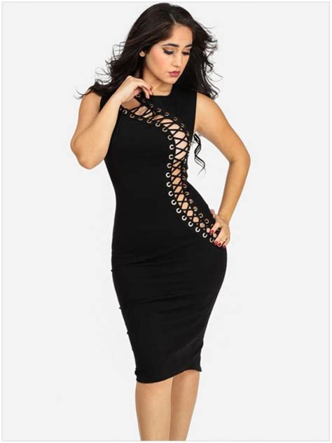 Women Cut Out Black Midi Bodycon Dress Online Store For Women Sexy