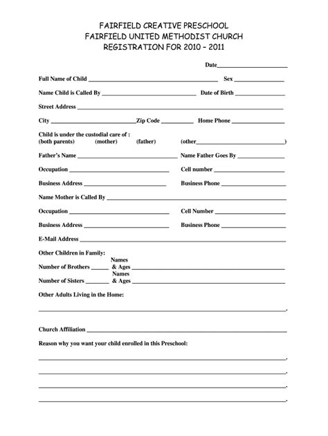 2011 Fairfield United Methodist Church Registration Form Fill Online