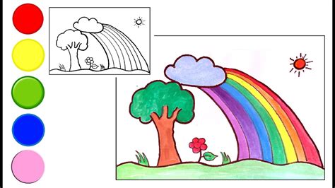 How To Draw Rainbow Scenery Easy Scenery Drawing And Coloring For