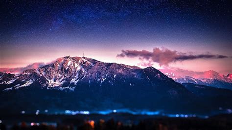 Mountain Starry Sky Night Scenic Blurry Landscape Hd Wallpaper