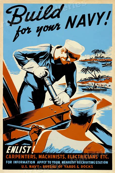 Build For Your Navy Enlist In The Seabees Ww2 Navy Recruiting Poster
