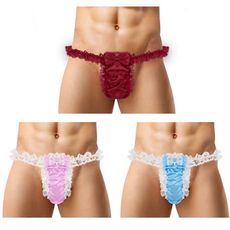 Men Soft Lingerie Floral Lace G String Thong Brief Underwear Sissy
