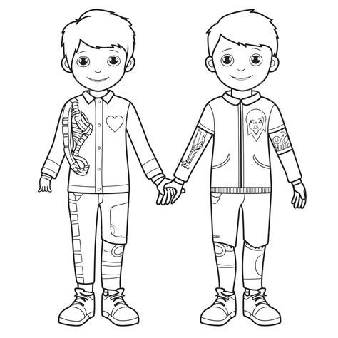 Printable Boy And Girl Coloring Book Outline Sketch Drawing Vector