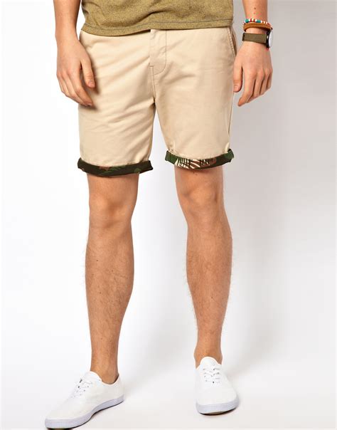 Lyst Asos Chino Shorts With Camo Turn Up In Natural For Men