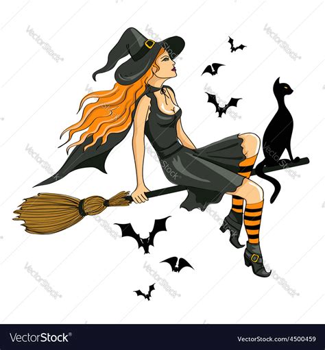 Beautiful Witch Sitting On The Broom Royalty Free Vector