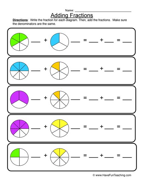 Adding Fractions Pictures Worksheet By Teach Simple