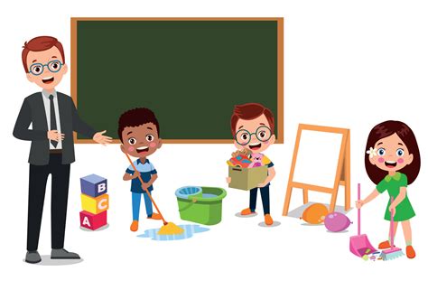 Cute Students Cleaning Classroom At School 16059342 Vector Art At Vecteezy