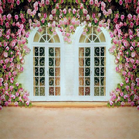 2019 White Windows Pink Flowers Wall Wedding Photobooth Backdrop