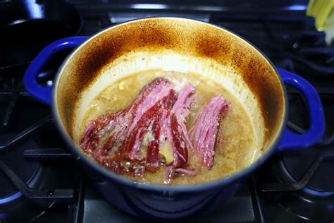 Corned Beef Brisket Cooked In A Dutch Oven Stock Photo Image Of