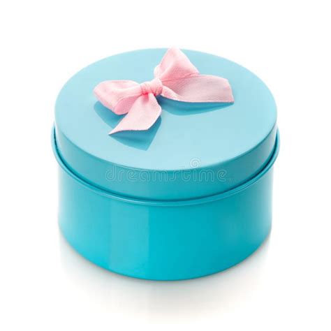 Turquoise Surprise Gift Box With Pink Ribbon Isolate Stock Photo