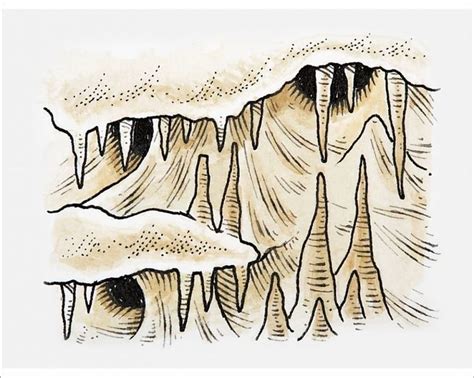 Print Of Illustration Of Stalagmites And Stalactites In Cave Art