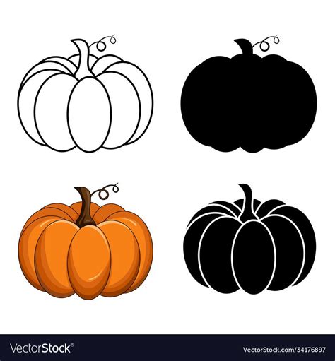 Pumpkin Vector Set Isolated On White Autumnal Silhouette Outline And