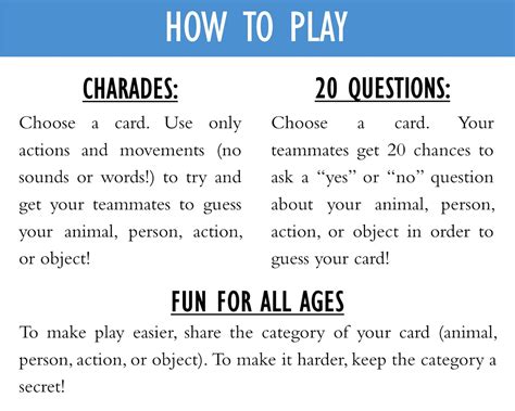 Charades Cards For Kids Etsy