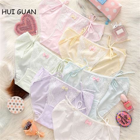 Hui Guan Japan Sweet Girl Cute Pink Underwear Women Sexy Lace Panties Sex Thong Lingerie Sexy