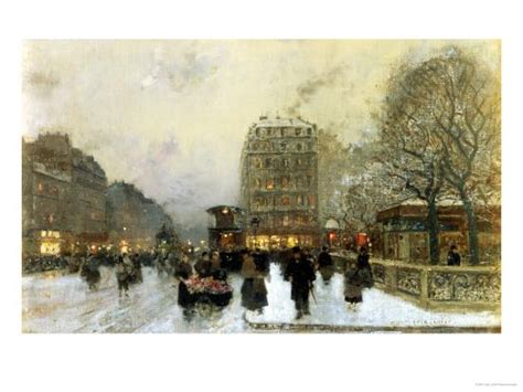 Parisian Street Scene In Winter Giclee Print By Luigi Loir