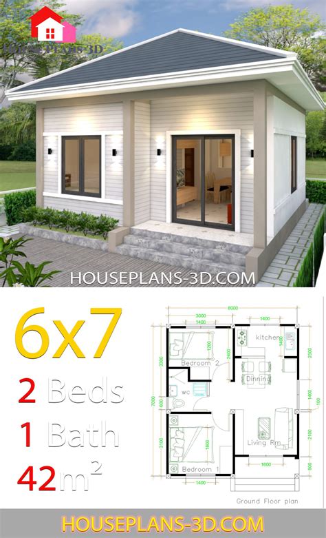 Simple House Plans 6x7 With 2 Bedrooms Hip Roof House Plans 3d Br