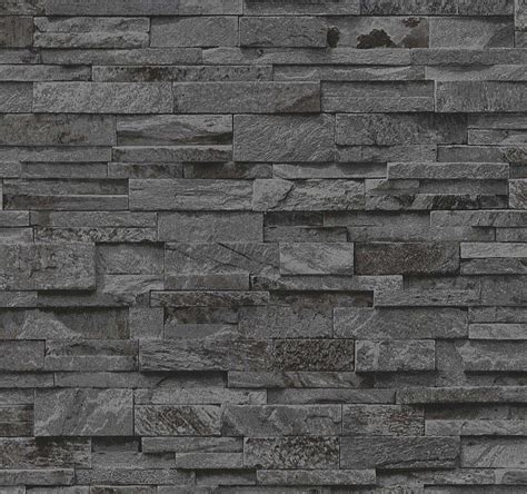 3d Effect Dark Grey Slate Stone Brick Effect Wallpaper Vinyl Washable