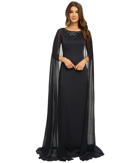 adrianna papell cape dress with neck beading in black lyst