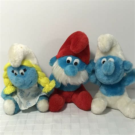 Smurf Plush Dolls Peyo 1981 Smurfette Pappa Clumsy Wallace Berrie