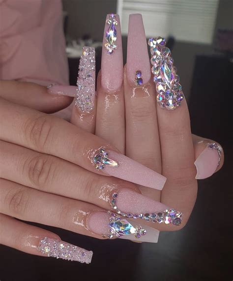 Pin By Taysha On Nailssss Nails Design With Rhinestones Pink Acrylic Nails Coffin Nails Designs