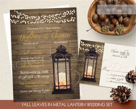 Rustic Fall Wedding Invitations Metal Lantern By Notedoccasions