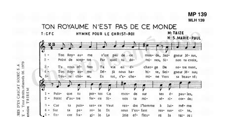 Chantons En Eglise Ton Royaume Nest Pas De Ce Monde Mp139 Cfc