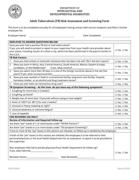 Tuberculosis Tb Risk Assessment Form Printable Pdf Download