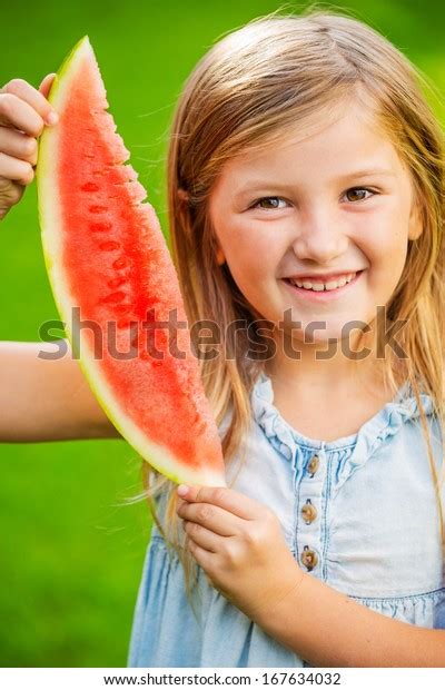 Cute Little Girl Eating Watermelon Stock Photo 167634032 Shutterstock