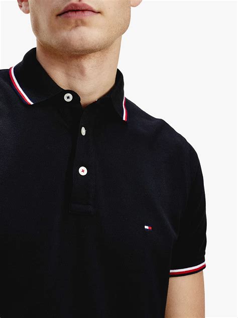 tommy hilfiger tipped organic cotton slim fit polo shirt black at john lewis and partners