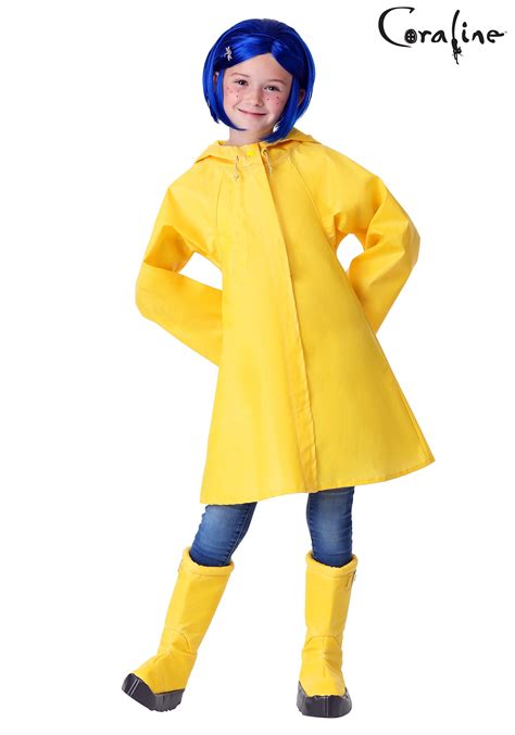 Coraline The Secret Door Coraline Jones Cosplay Costume Outfits Yellow Coat Halloween Carnival
