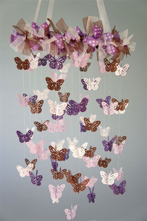 Butterfly Nursery Mobile Purple Lavender And Brown Crib Mobile