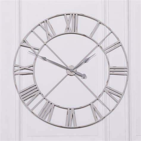 Large Distressed Pale Grey Contemporary Skeleton Metal Wall Clock