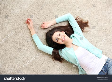 Beautiful Girl Lying On Floor Foto De Stock Editar Ahora446206705