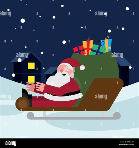 Santa Claus With Gifts Bag In Sled Christmas Character Vector