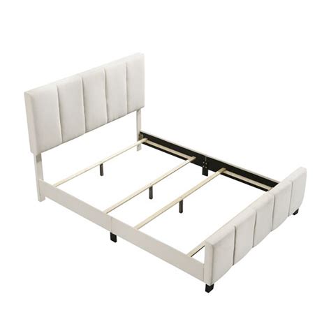 Modern Channel Upholstered Bed Ivory Accentrics Home Furniture Cart