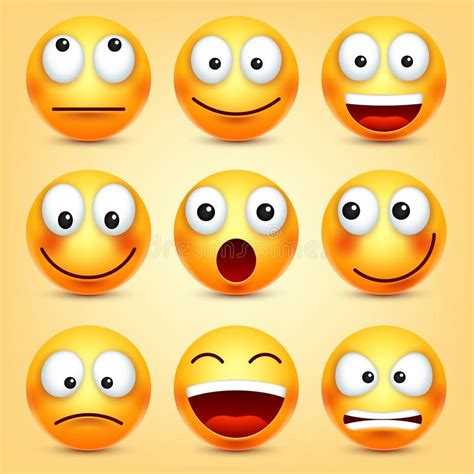 R Cara Amarilla Con Emociones Expresión Facial Emoji Realista 3d