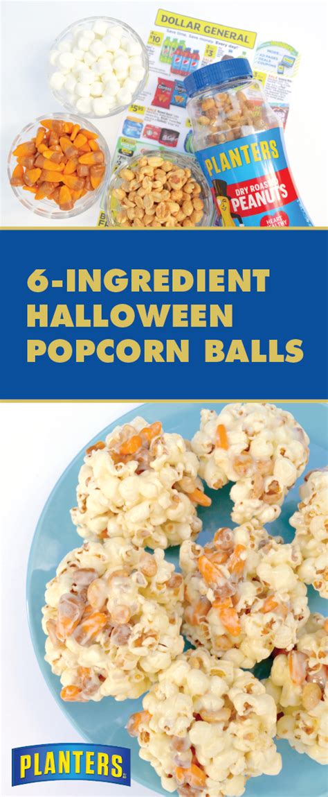 Halloween Popcorn Balls Are On A Blue Plate With The Title Text 6
