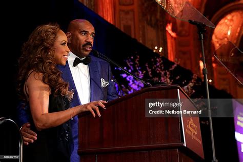 Marjorie And Steve Harvey Speak On Stage At The 2014 Steve And Marjorie